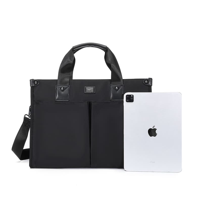 SEPTWOLVES Fabric+Artificial Briefcase, Shoulder Bag, Laptop Bag Medium Black