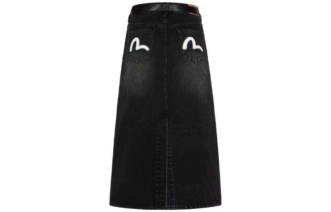 EVISU Denim Long Black Moderate Mid Length A Line Skirt