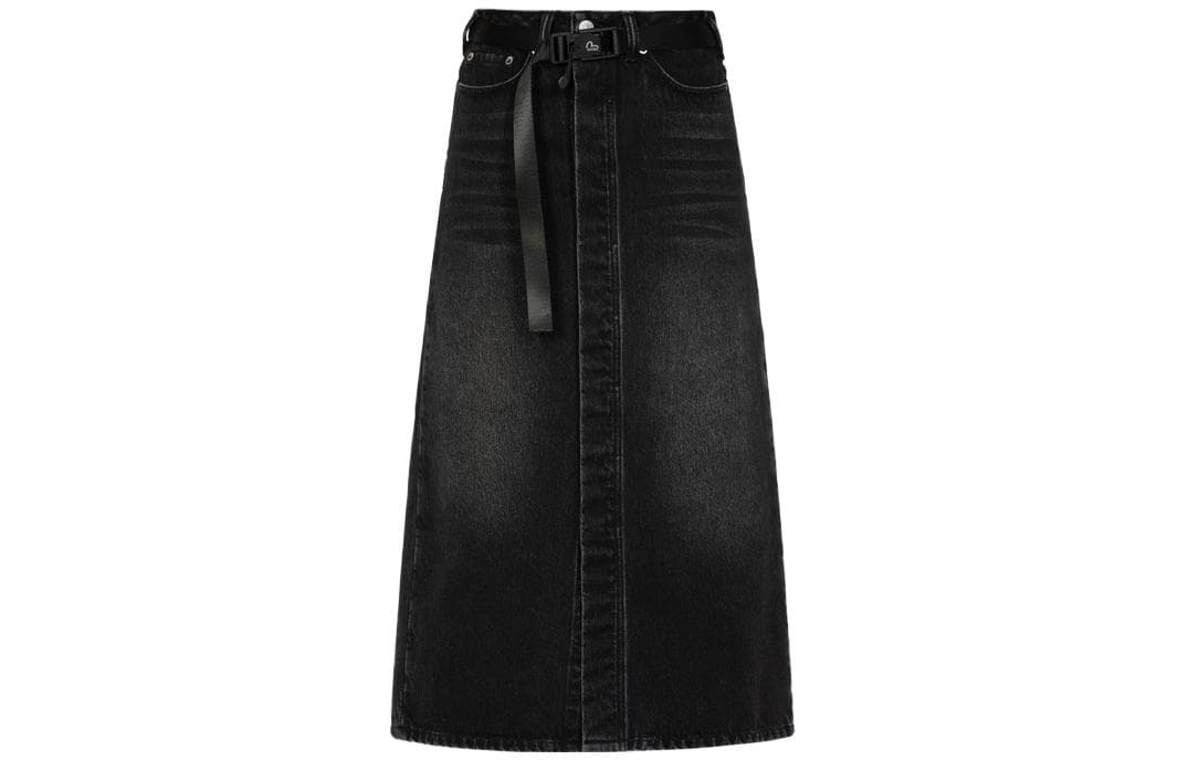 EVISU Denim Long Black Moderate Mid Length A Line Skirt