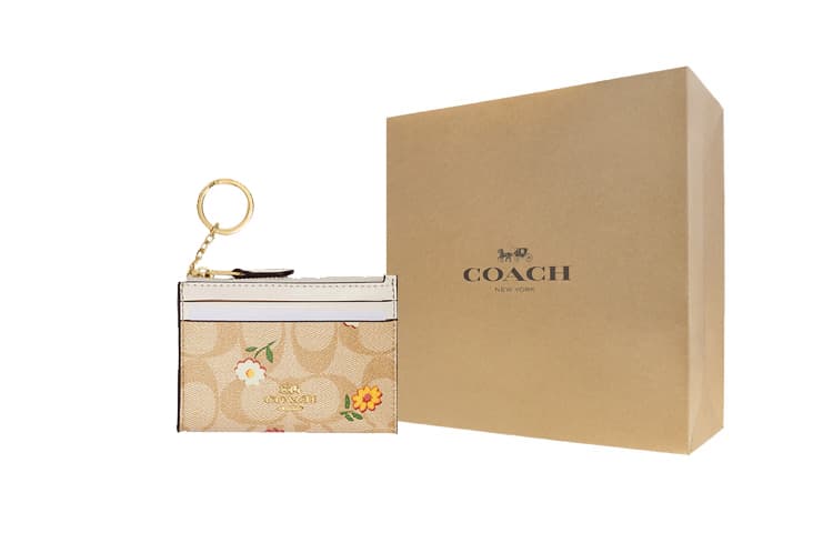 COACH Skinny Id Case Canvas With Card Holder Light Khaki Gift Box Set (Basic Set+Yellow Box)
