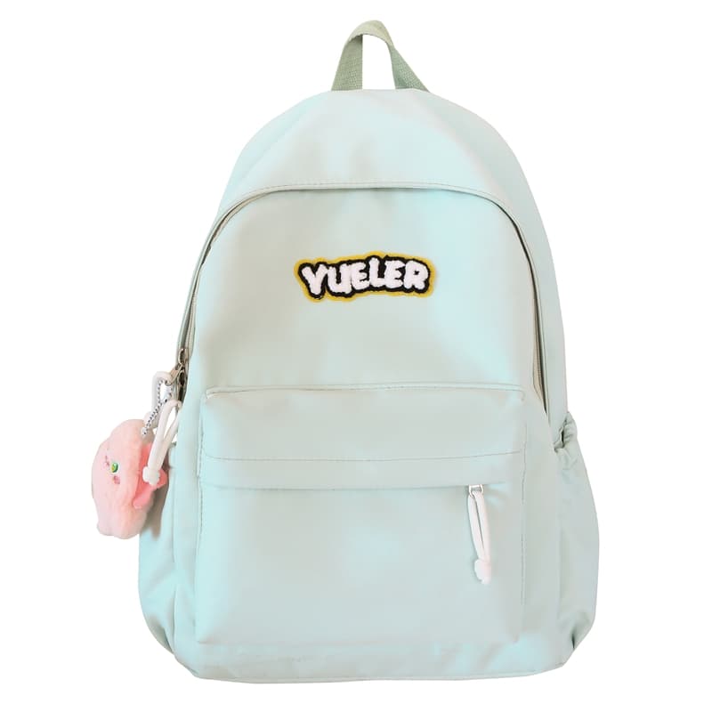 DELIXIONG Nylon Fabric Backpack Regular Red/Green/Blue/White/Yellow/Black Green with Charm