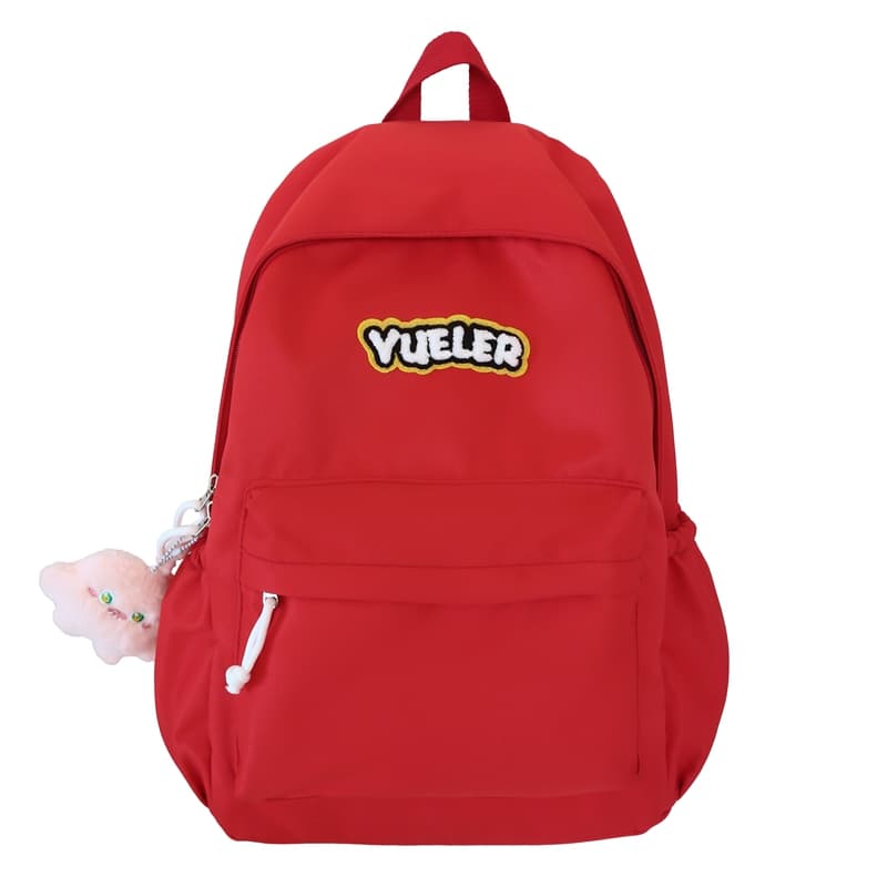 DELIXIONG Nylon Fabric Backpack Regular Red/Green/Blue/White/Yellow/Black Red with Charm