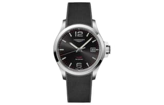 LONGINES Comcast V.H.P Series Quartz Movement Watch 43mm Black Dial Stainless Steel Case Rubber Strap