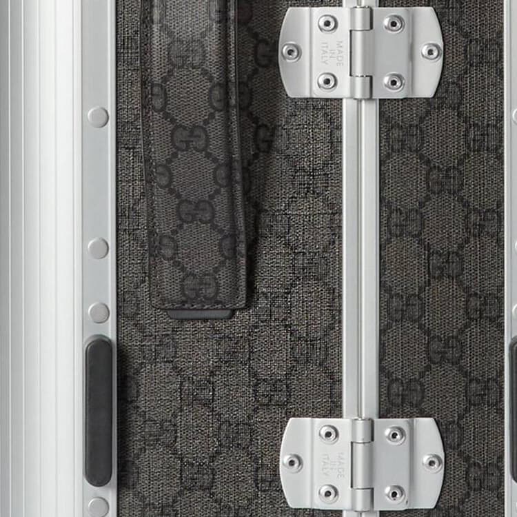 GUCCI Canvas & Silver Aluminum Binding Travel Bag, Suitcase, Luggage 22 Inch Gray