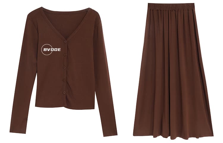 BVODE Two Piece Skirt Sets V neck Moderate Mid Length