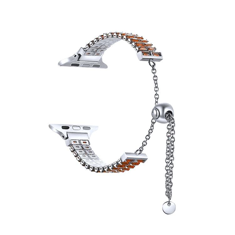IBOANN Strap Apple Compatibility Stainless Steel Material Double chain diamondset strap Amber