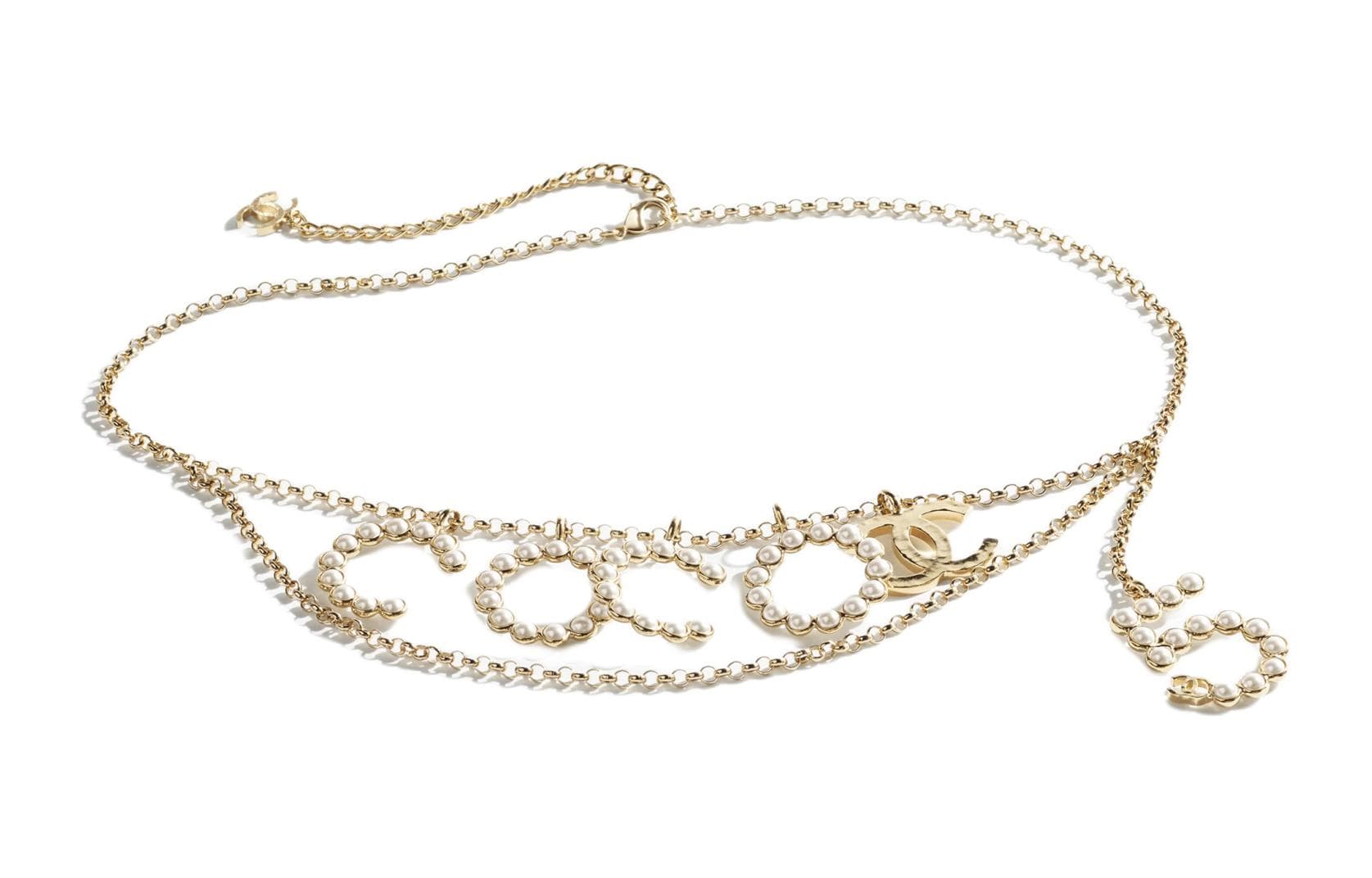 CHANEL Bead Inlay Waist Chains Gold Gold