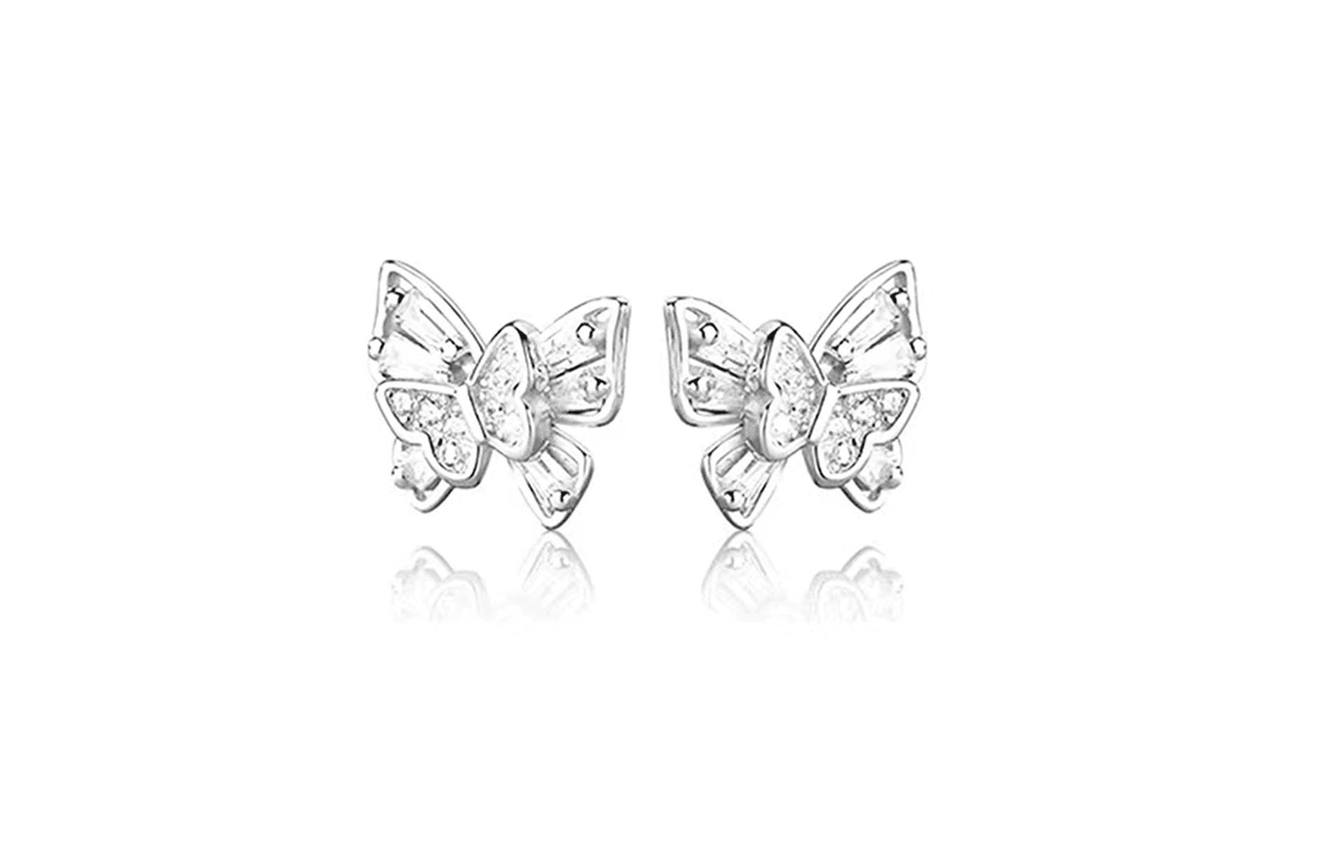 CMFY Alloy Zircon Stud Earrings Silver+Box