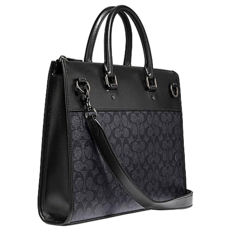 COACH Artificial With Cow Briefcase, Shoulder Bag, Crossbody Bag, Handbag Large Charcoal Black