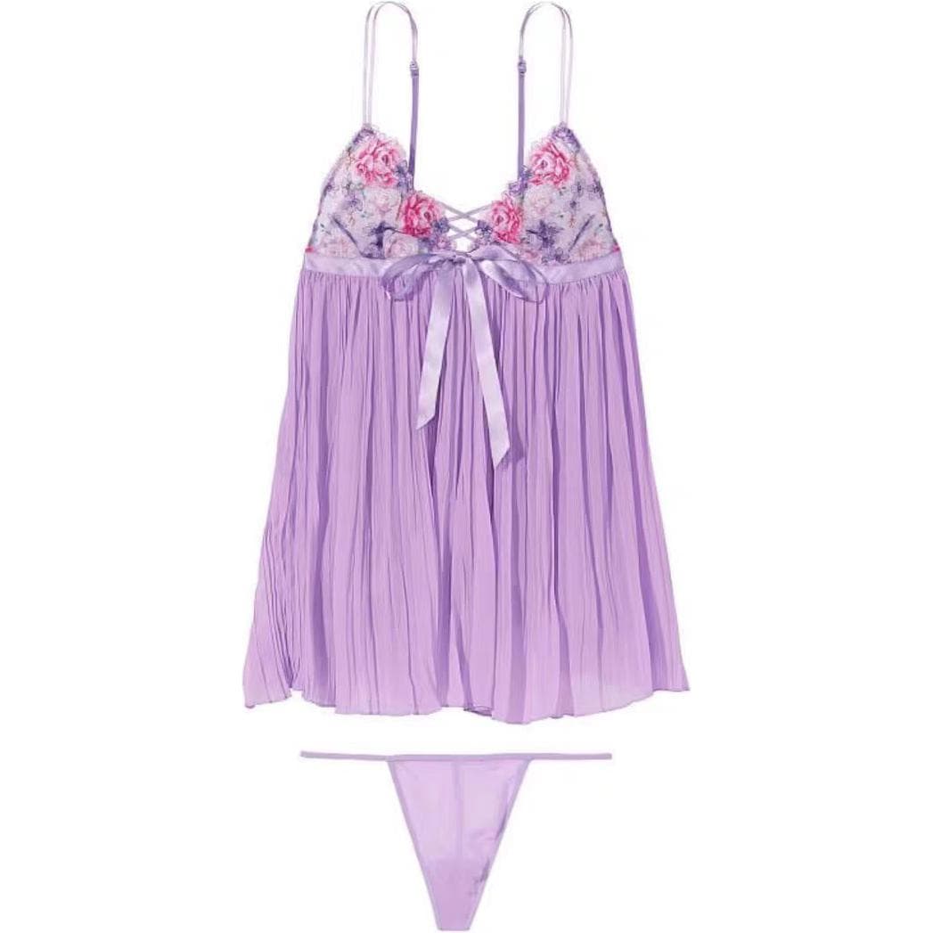 Victoria's Secret Jacquard Suspender Waist Underwear/Purple Set Purple Purple/Purple