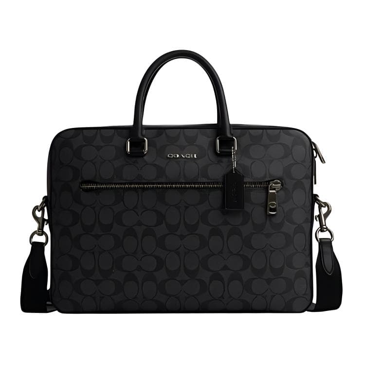 COACH ETHAN Artificial Portable One Shoulder Crossbody Briefcase Large Black Basic Set (Bag+Dust Bag)