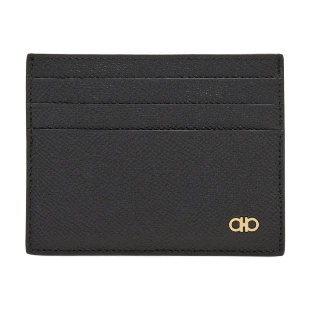FERRAGAMO GANCINI Hammered Texture Calfskin Card Holder Card Holder Black Box(Basic Set+Box)