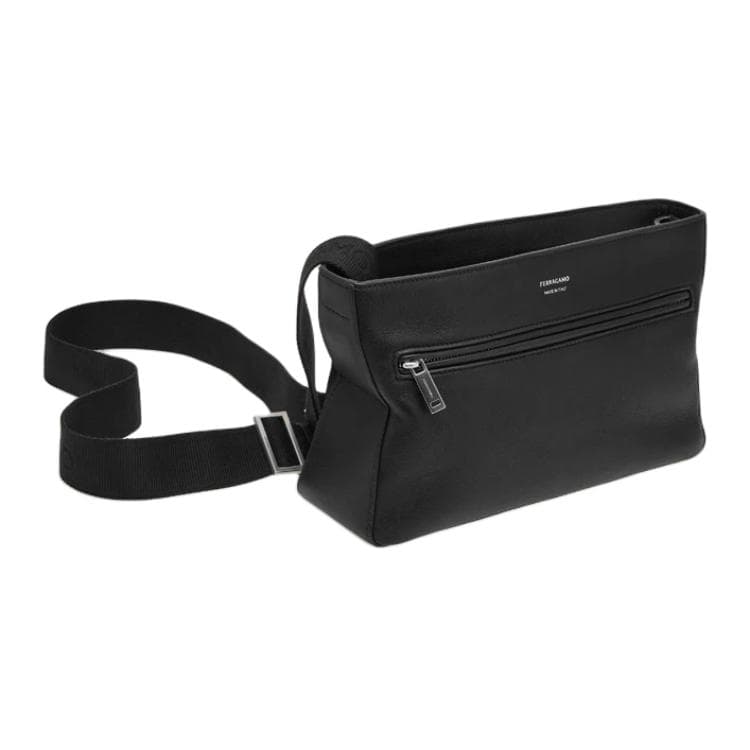 FERRAGAMO Calfskin Crossbody Bag, Shoulder Bag Black