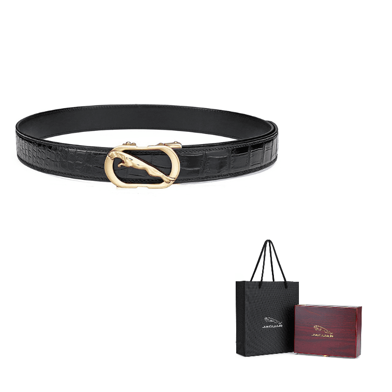 JAGUAR Premium Business Genuine Automatic Buckle Crocodile Gold Width 3.5cm Gold
