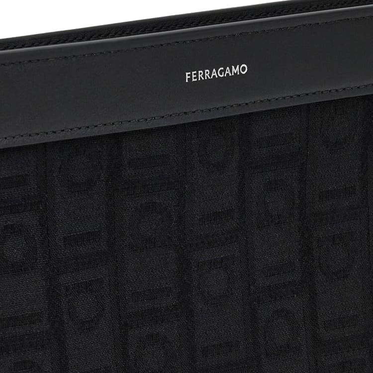 FERRAGAMO Calfskin Textile Clutch Black