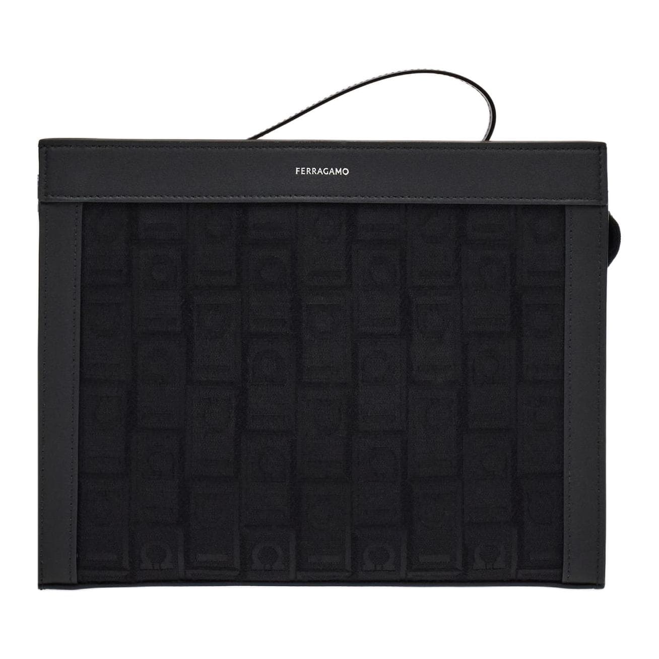 FERRAGAMO Calfskin Textile Clutch Black Box(Basic Set+Box)