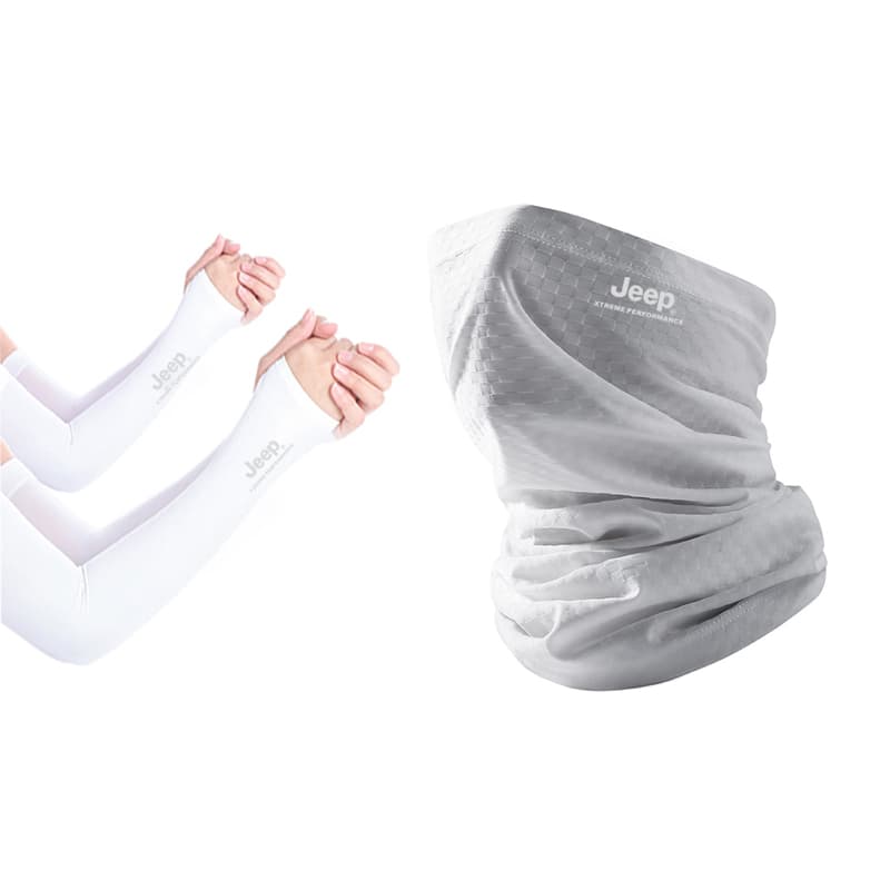 Jeep Polyester Sun Protection Masks Square White, Straight Fit (Cooling Arm Sleeves Set)