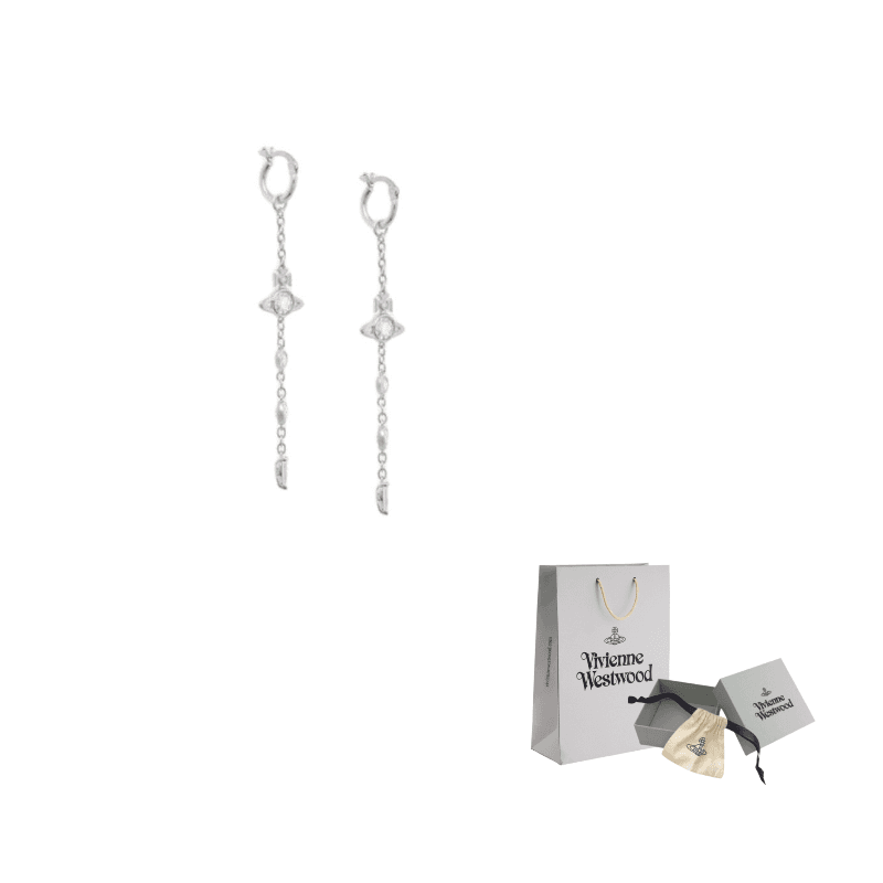 Vivienne Westwood Brand Logo Recycled White Silver Drop Earrings Platinum Platinum