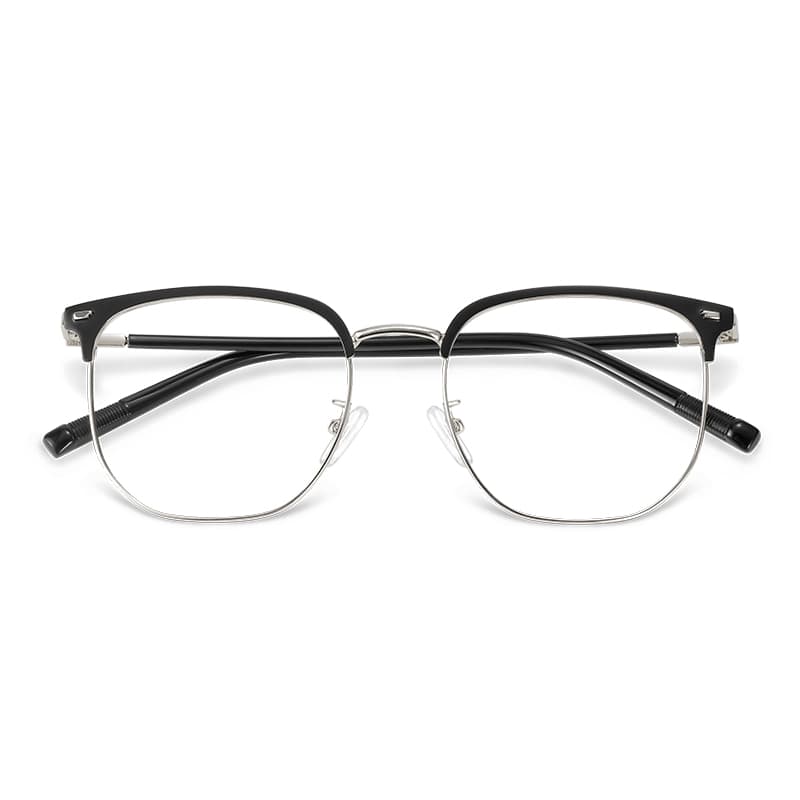 MK MINGKU Square Alloy Eyeglasses Frame Silver Black Frame