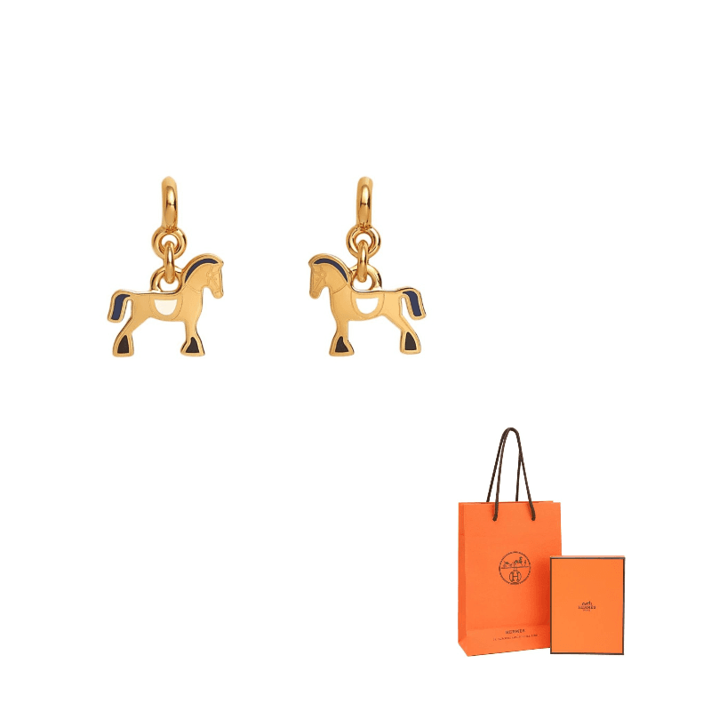 HERMES Cheval Metal Gold Plated Earrings Gold Gold