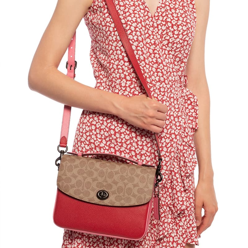 COACH Cassie Canvas With Messenger Bag, Handbag, Shoulder Bag, Crossbody Bag Medium Brown Yellow/Red