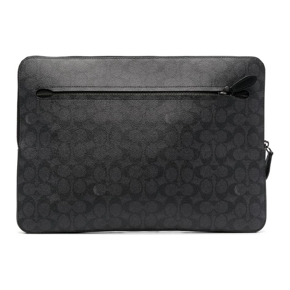 COACH Zip Around Coated Canvas With Refined Calfskin Laptop Bag Large Black