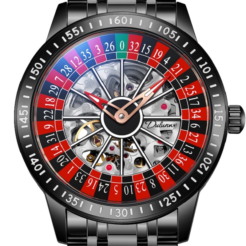 Dulunwe Automatic Mechanical Movement Stainless Steel Watchband Watch Skeleton Dial