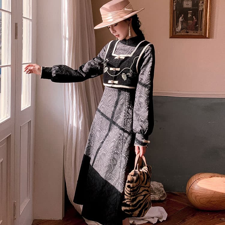 JK&JS Two Piece Skirt Sets Stand Collar Moderate Long