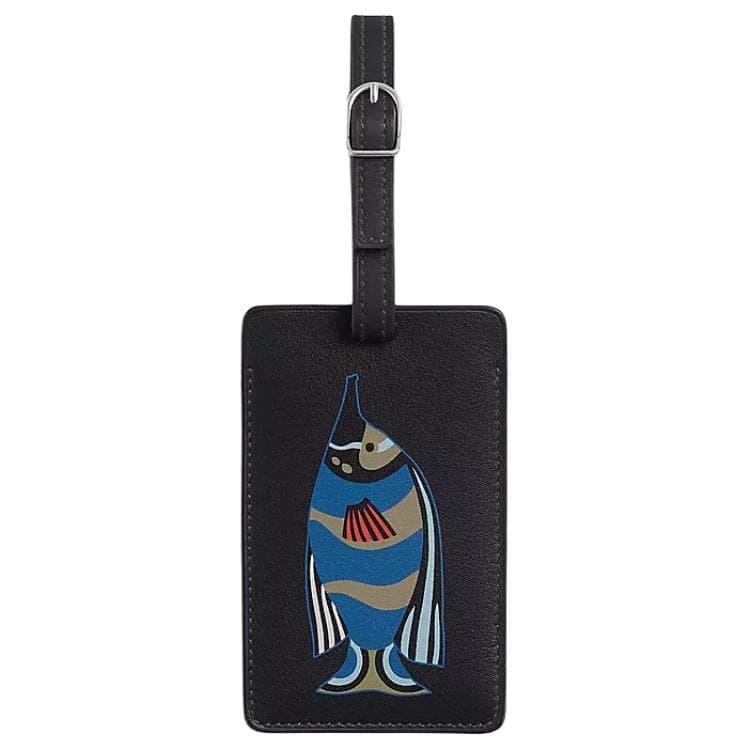 HERMES Swift Calfskin Luggage Tag Bag Accessory 3Y Caban Black Tweed & Navy Blue Box Included