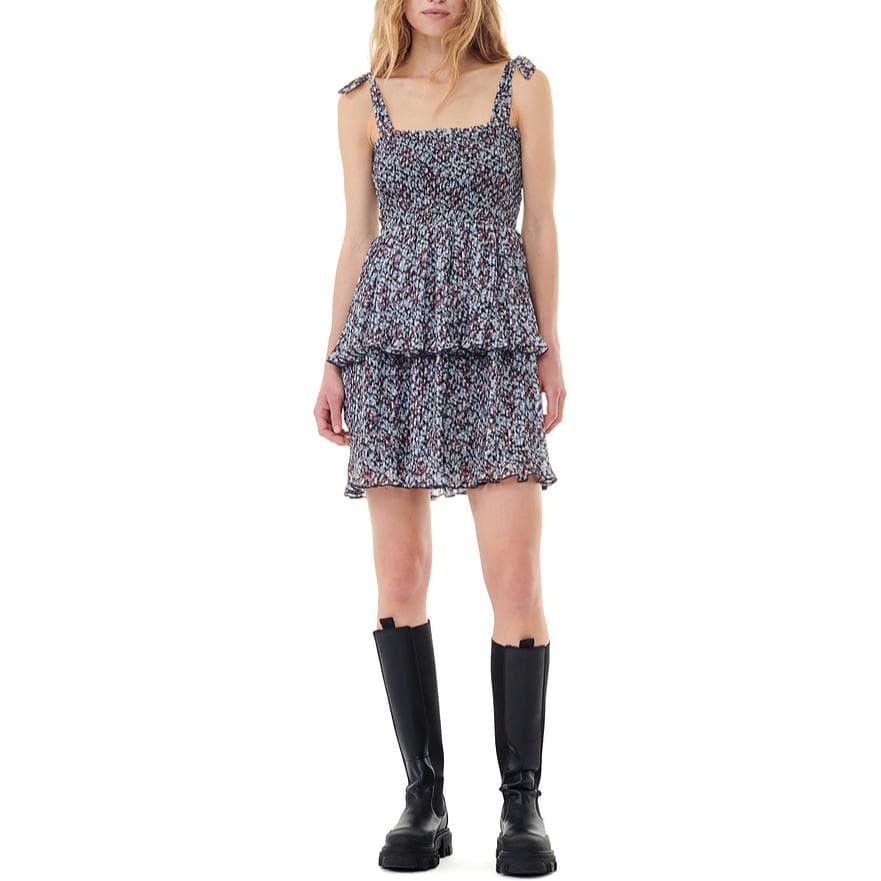 Ganni printed ruffled mini dress