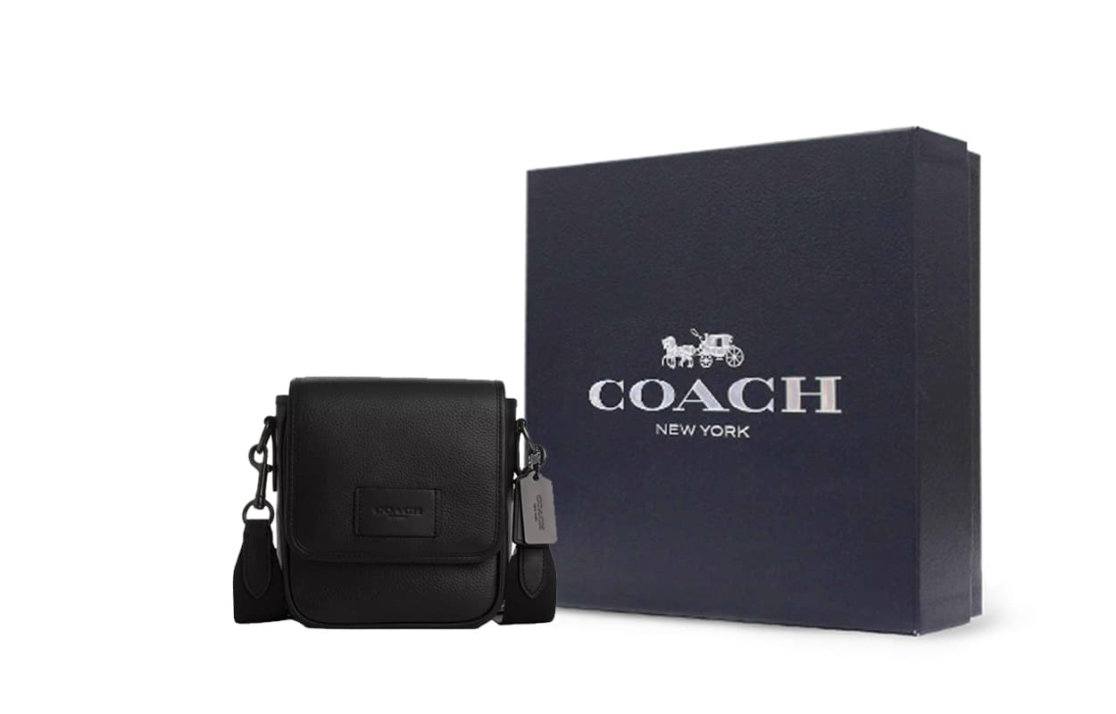 COACH Calfskin Shoulder Bag, Crossbody Bag Small Black Gift Box Sets (Basic Set+Black Box)