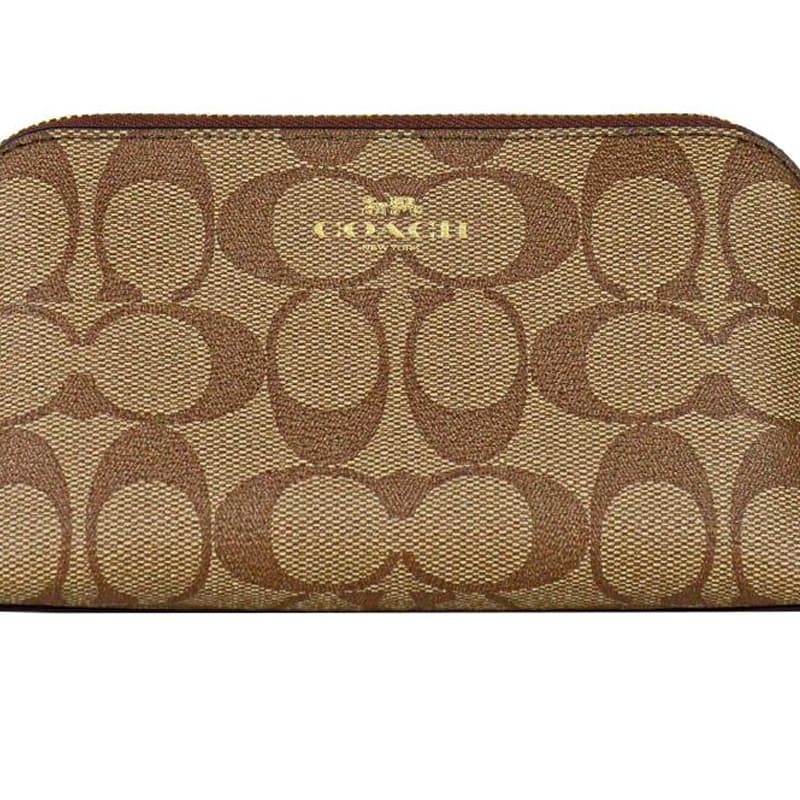 COACH Coated Canvas Clutch Makeup Bag Khaki & Saddle