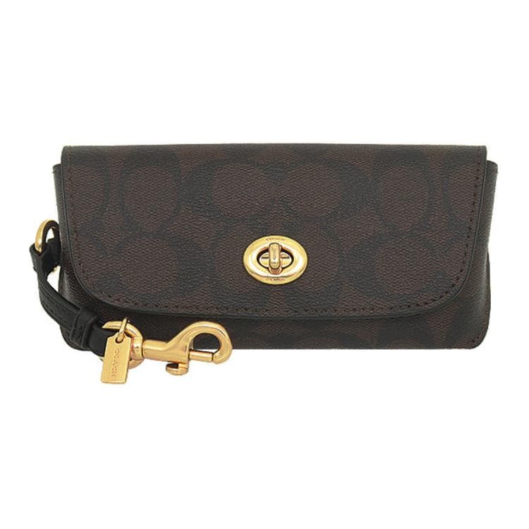 COACH Sunglass Case Signature Coated Canvas Clutch Eyeglass Pouch Small Dark Brown