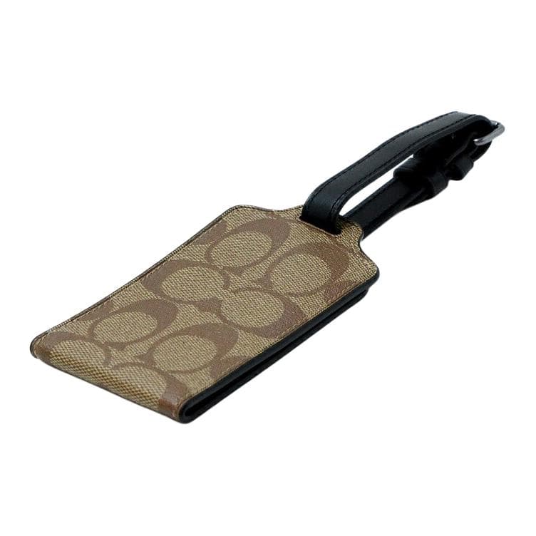 COACH Coated Canvas With Refined Calfskin Luggage Tag Brown