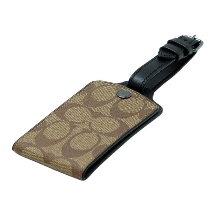 COACH Coated Canvas With Refined Calfskin Luggage Tag Brown