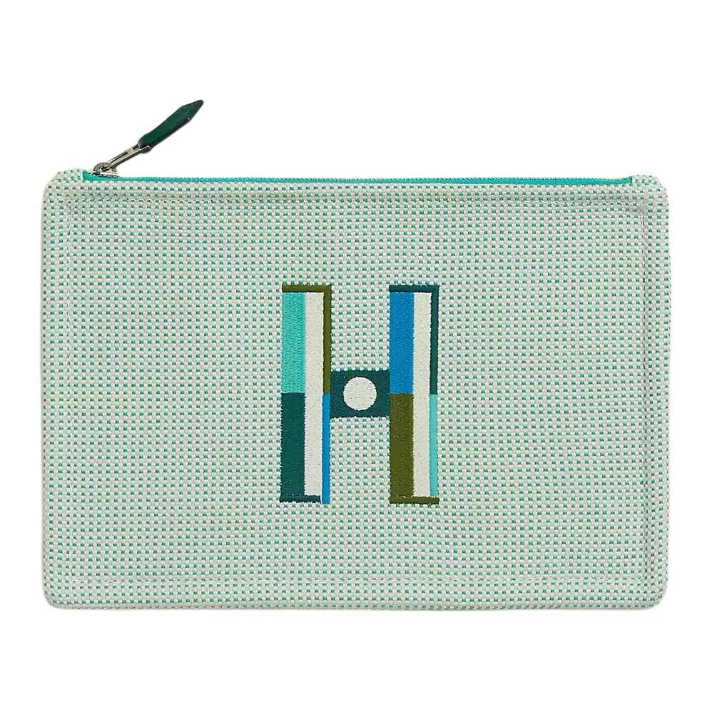HERMES Cotton Storage Bag Clutch Small Cloud White & Mint Green Cloud White & Mint Green