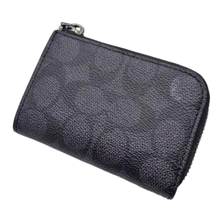 COACH SignatureCanvas Coated Canvas Key Pouch Regular Charcoal