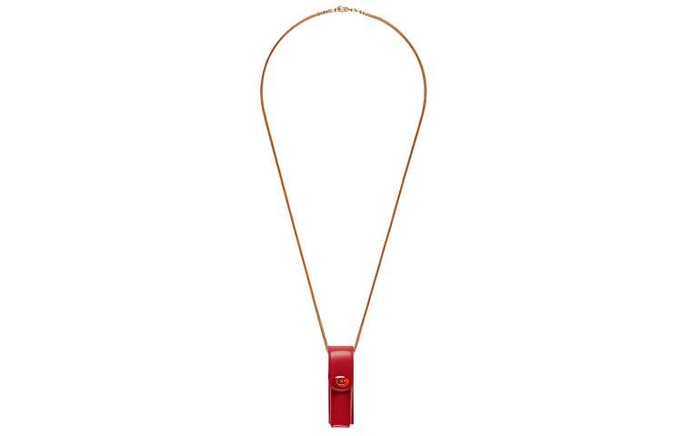 GUCCI Lipstick Closure Red Envelope Shoulder Bag Necklace Pouch Red Basic Set (Bag+Dust Bag)