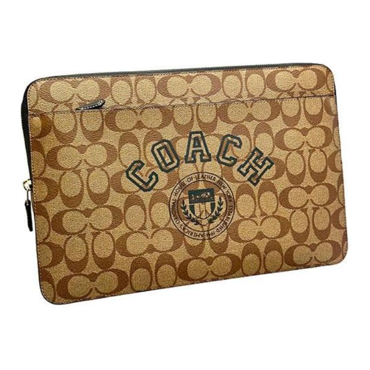 COACH Coated Canvas With Smooth Clutch Laptop Bag Large Khaki