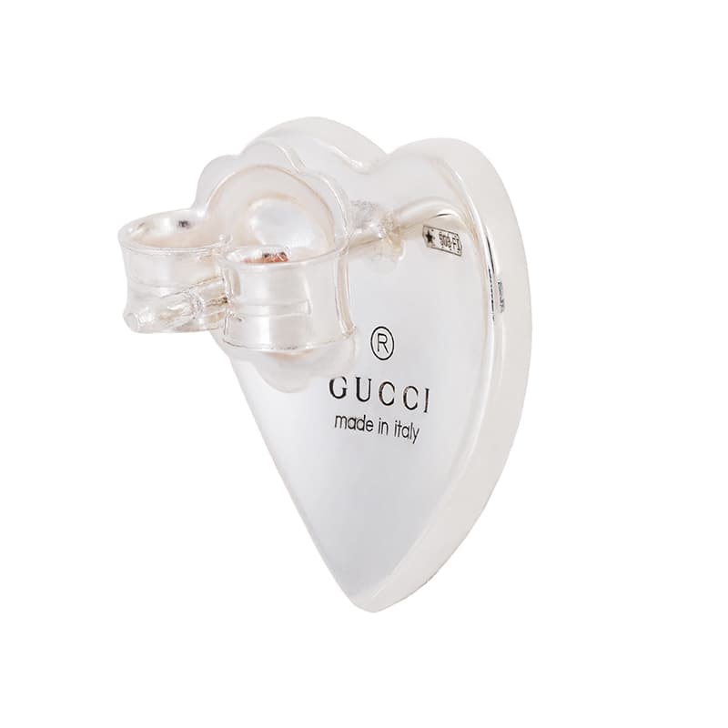 GUCCI Double G 925 Sterling Silver Stud Earrings Red