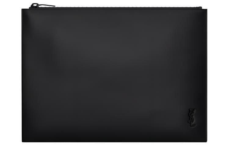 SAINT LAURENT Calfskin Tablet Bag Black Basic Set (Bag+Dust Bag)