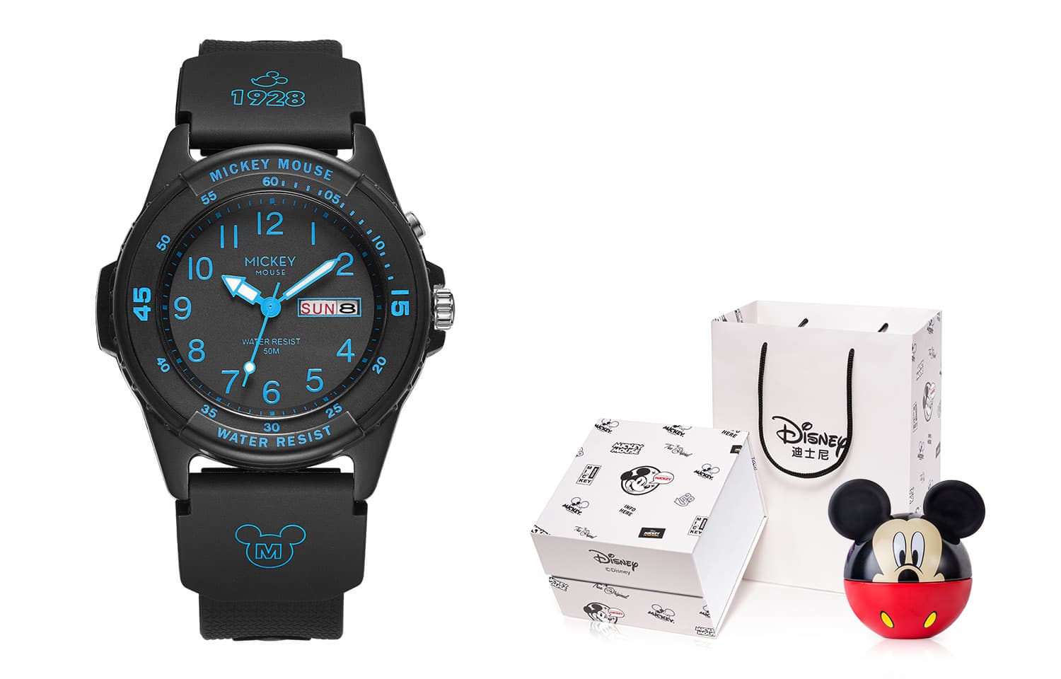 Disney Mickey Series Quartz Movement Silicone Strap Watch Black Dial