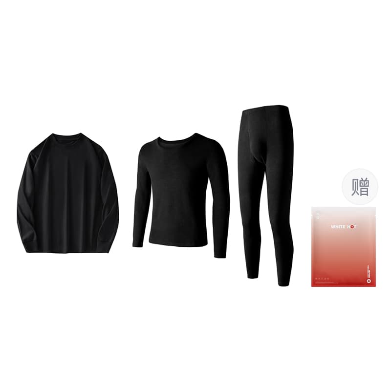 WHITE HOT Thermal Sets Black (Mink Fur Patch)+270 Weight Pounds Pure Black Base Layer