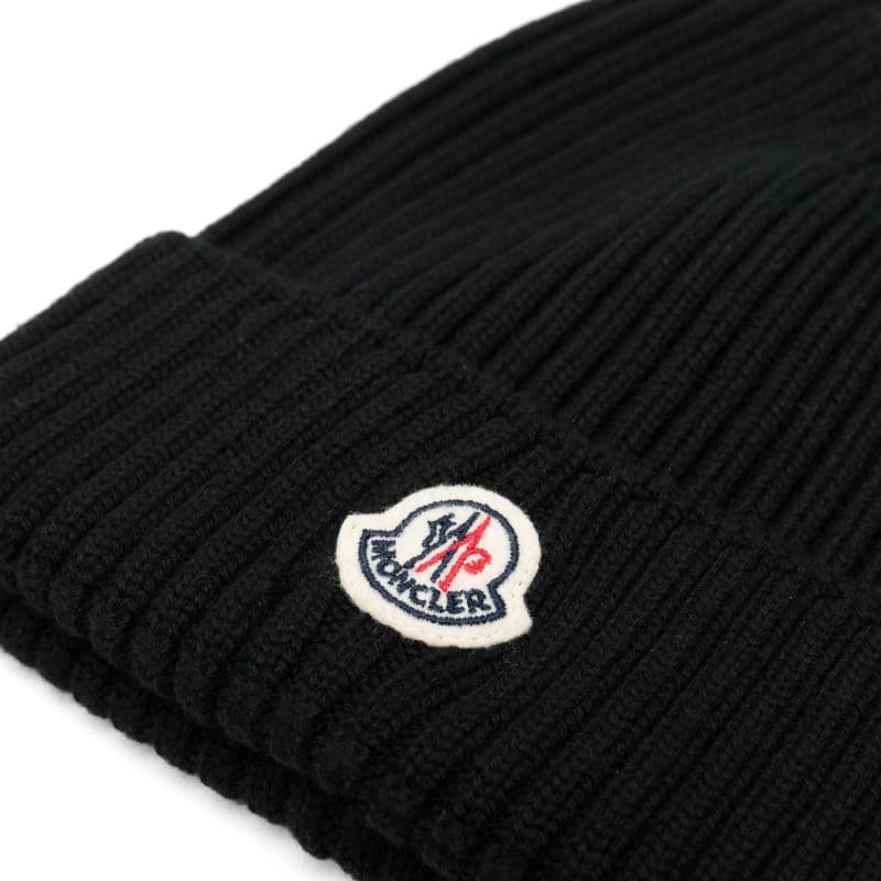 Moncler Logo Patch Ribbed Beanie