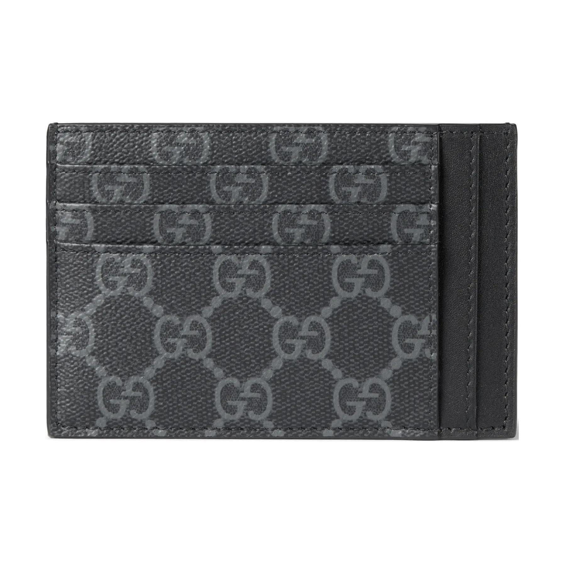 GUCCI GG Emblem Fabric Card Holder Black Gift Set(Basic Set+Box+Shopping Bag)