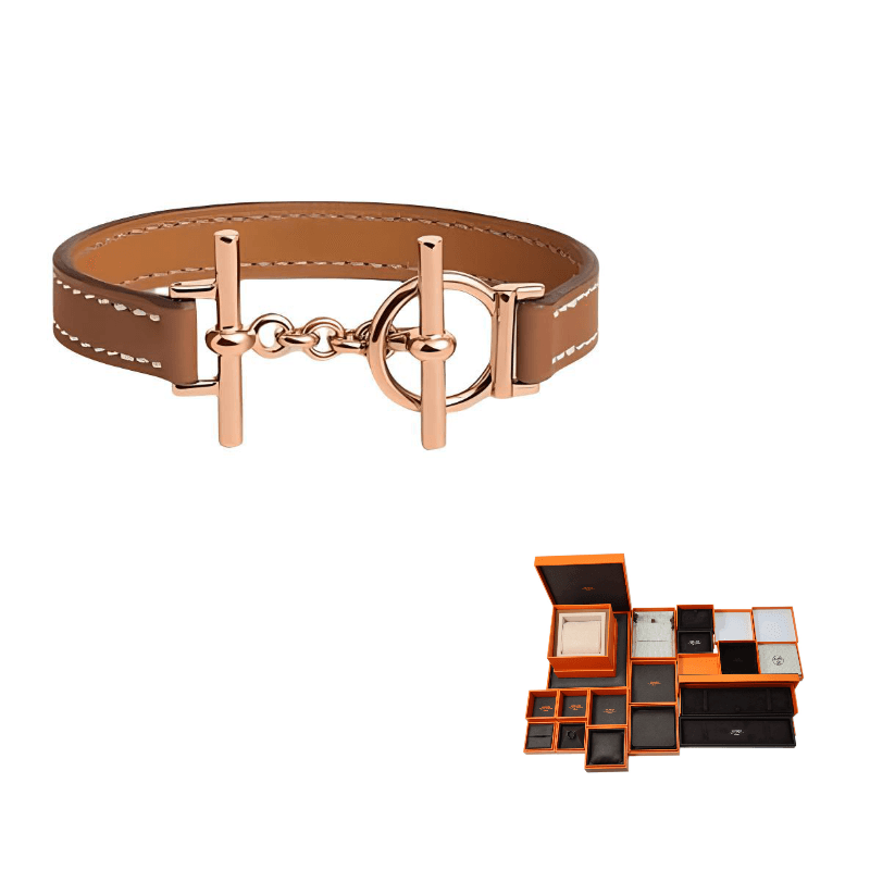 HERMES Croisiere Calfskin, Metal, Rose Gold Plated Wristbands Brown Brown