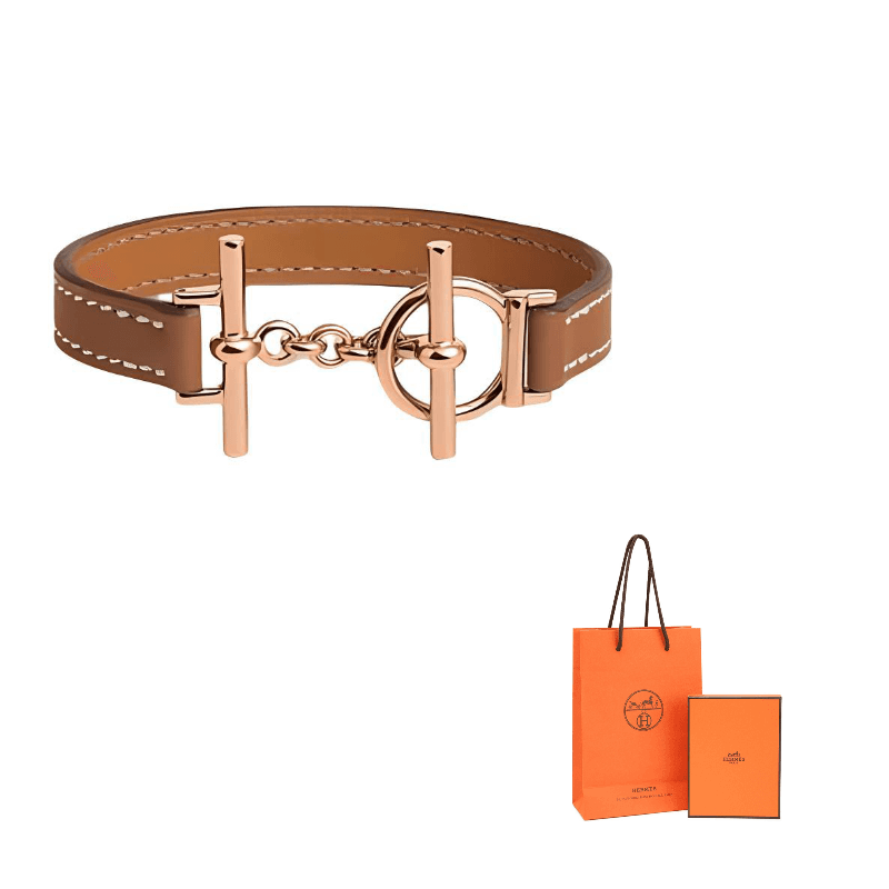 HERMES Croisiere Calfskin, Metal, Rose Gold Plated Wristbands Brown Brown