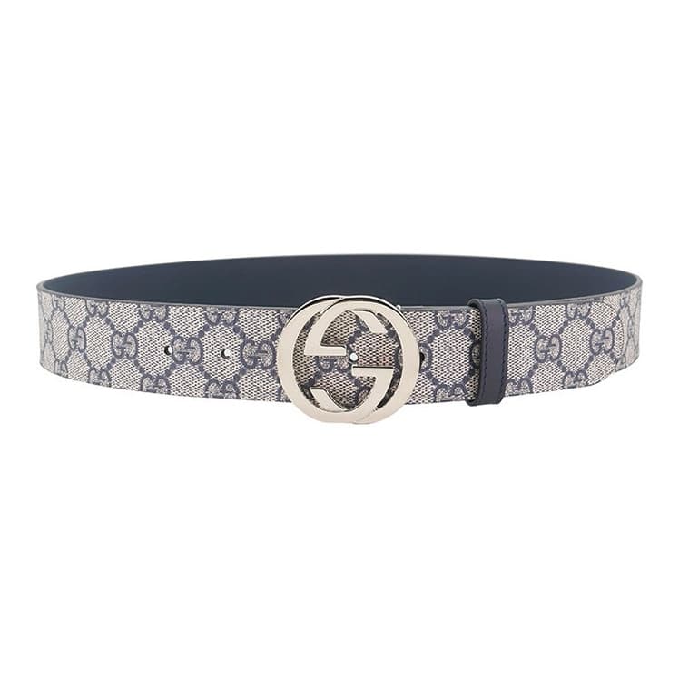 GUCCI Interlocking G PVC Polyvinyl Chloride Beige Blue Width 3.5cm Beige Blue