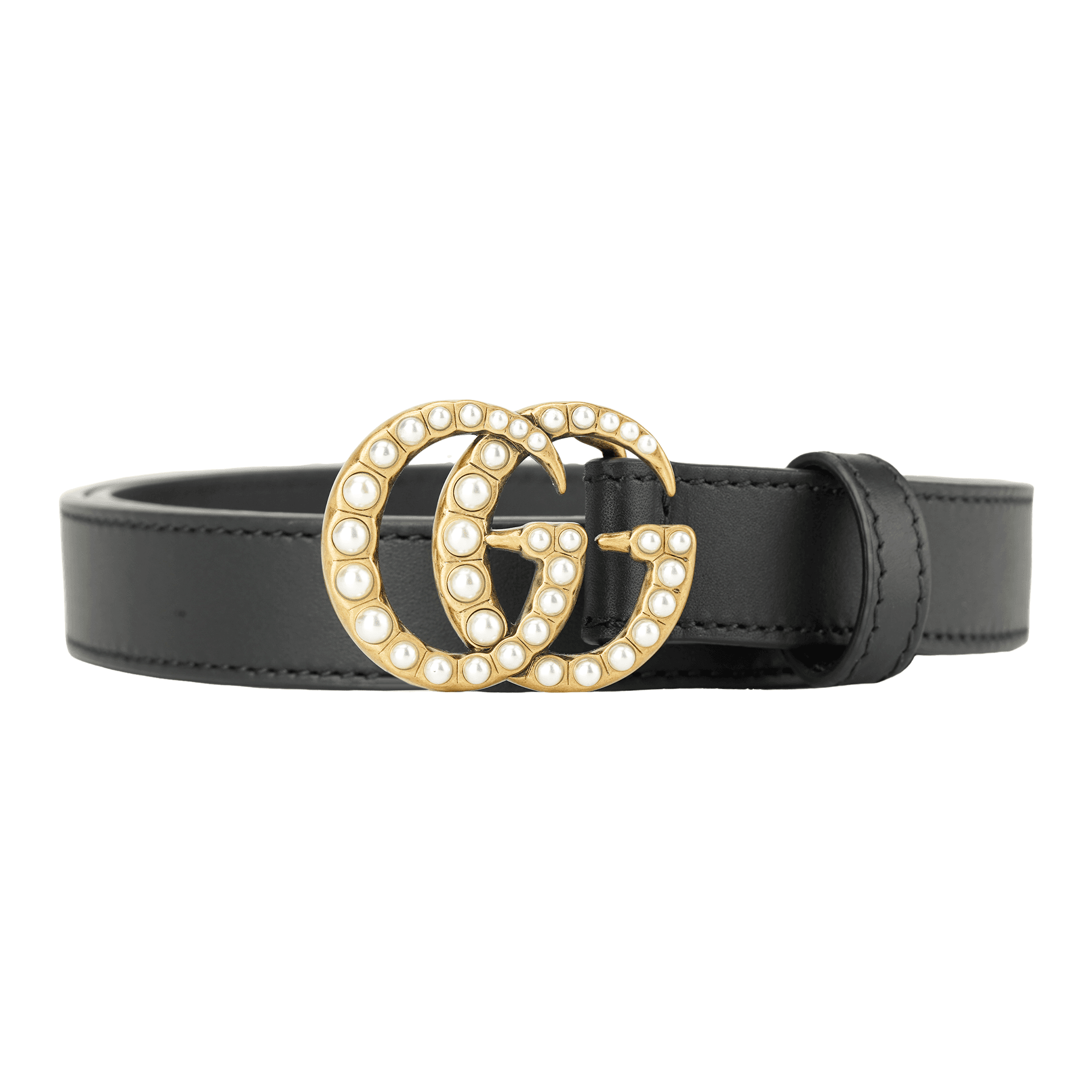 GUCCI Double G Thin Belt Pearl Buckle 0.8 Width