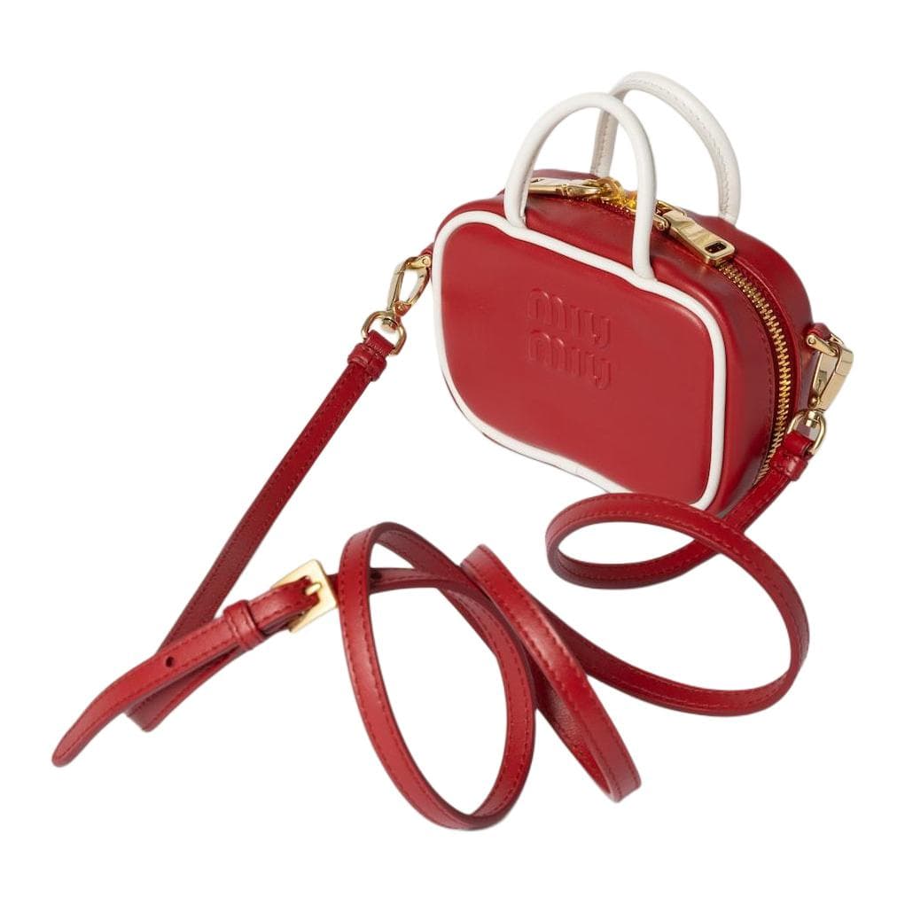 MIU MIU Beau Calfskin Shoulder Bag, Crossbody Bag, Handbag Red & White